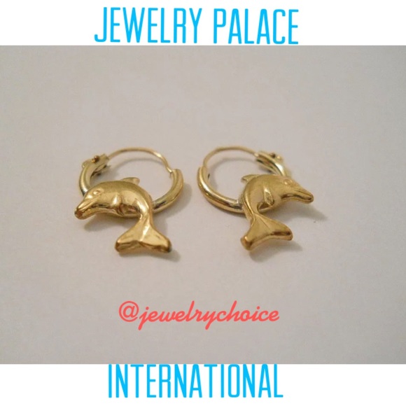 14K Gold Filled Jumping Dolphin Hoop Earrings. - Picture 6 of 7